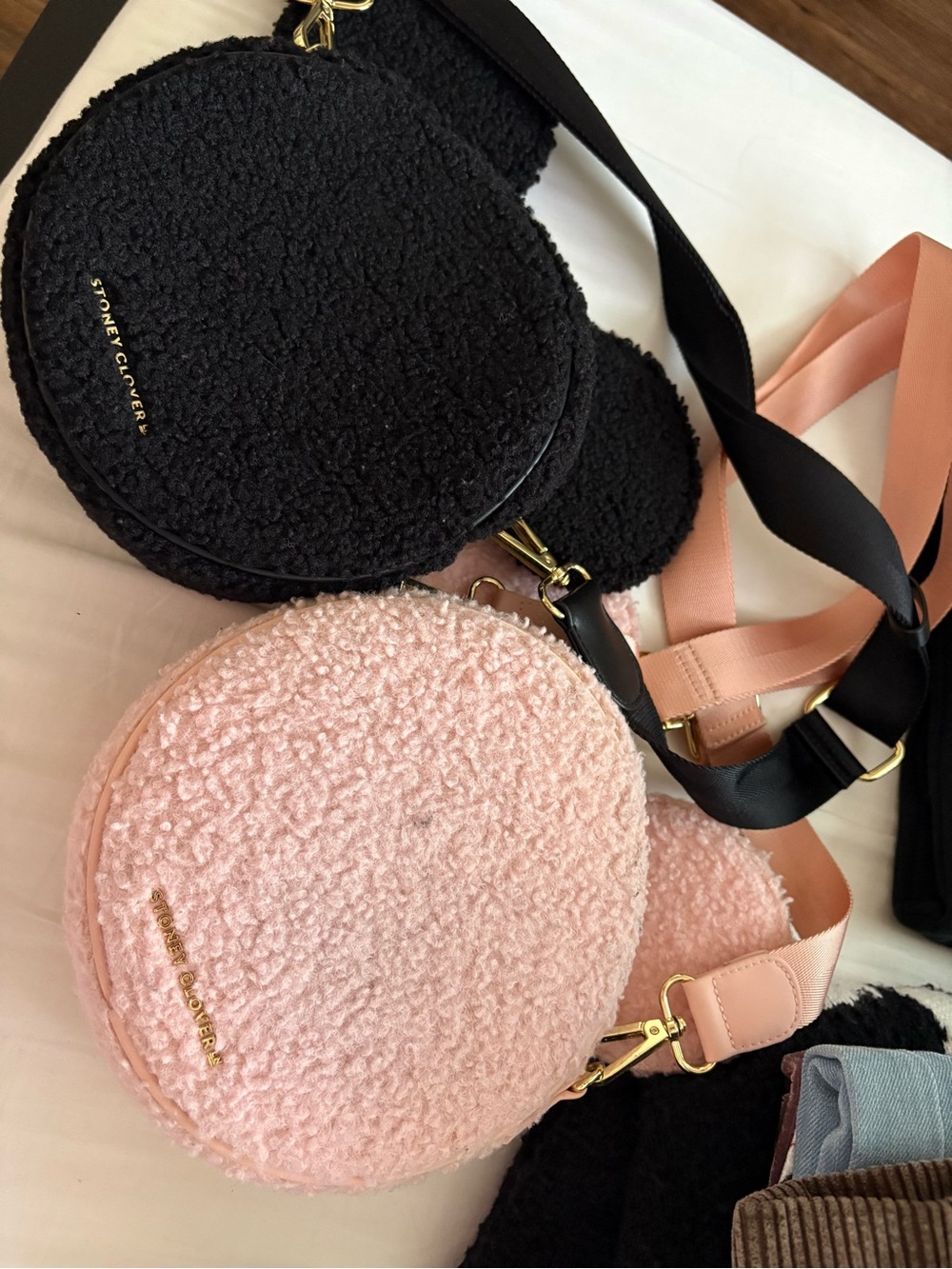 Stoney Clover Lane Black Sherpa Crossbody with Coral Interior